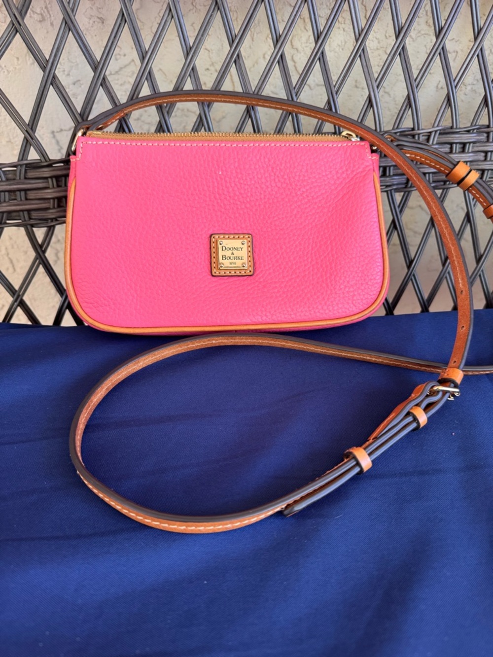 Dooney & Bourke Hot Pink Pebbled Leather Crossbody with Tan Trim